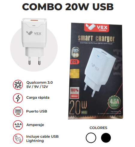 2-Combo Cargador 20W Lightning