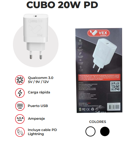 4-Combo Cargador 20W PD Tipo C / Lightning