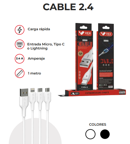 5-Cable 2.4 Tipo C / Lightning / Micro