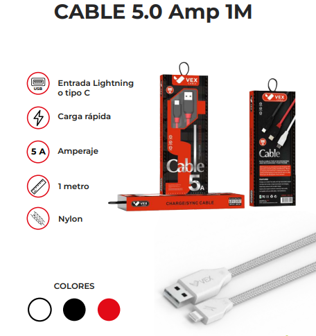 8-Cable 5.0 1M Tipo C / Lightning