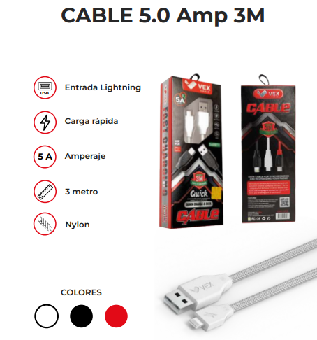 10-Cable 5.0 3M Tipo C / Lightning