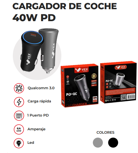20-Cargador de Coche 40W PD